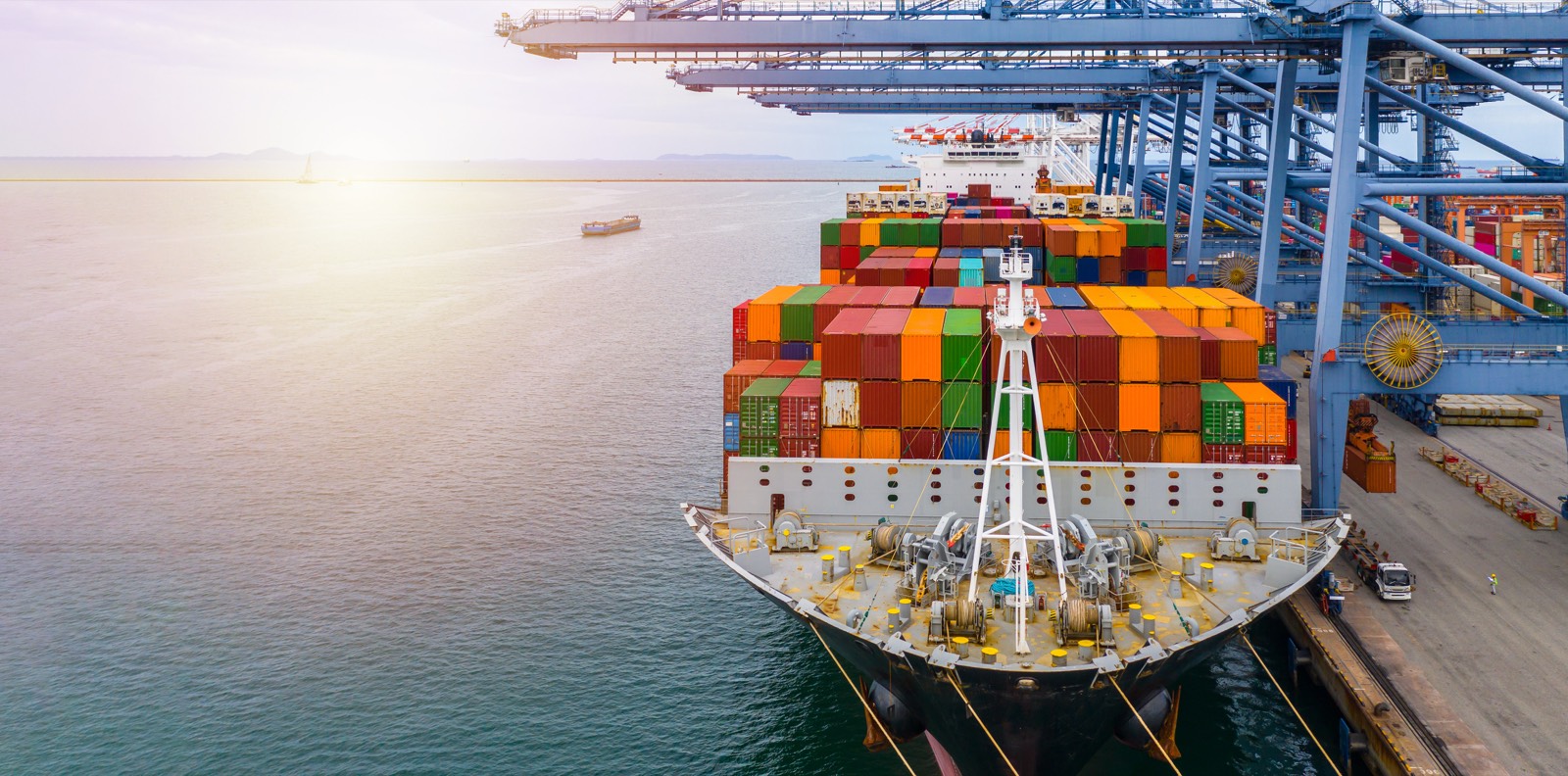 Container ship moored at a port terminal