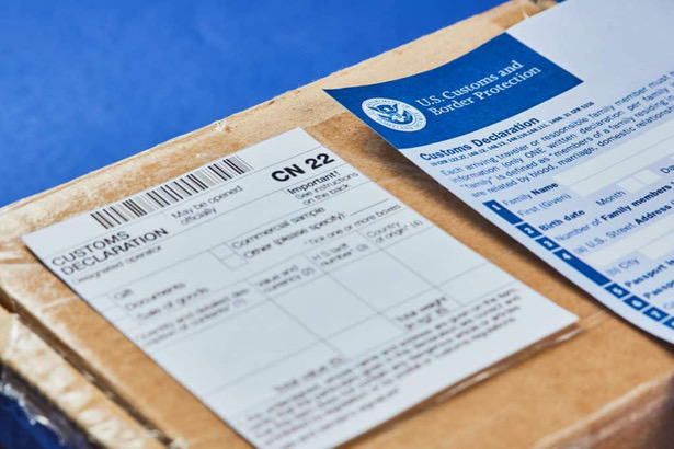 Customs declaration label on a parcel